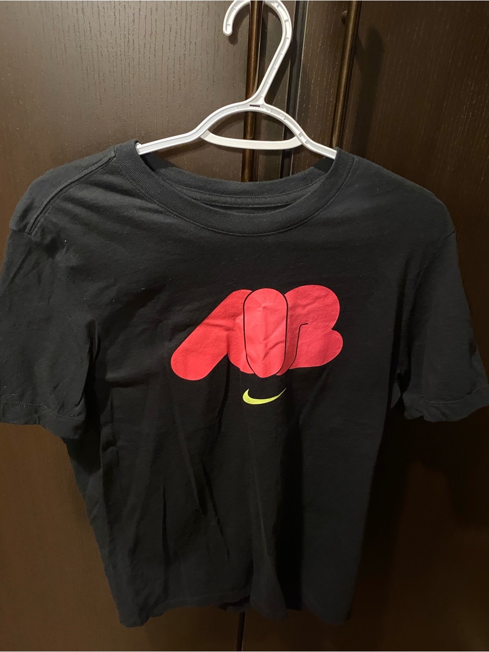 Nike Black Tee with Pink Graphic and Yellow Swoosh